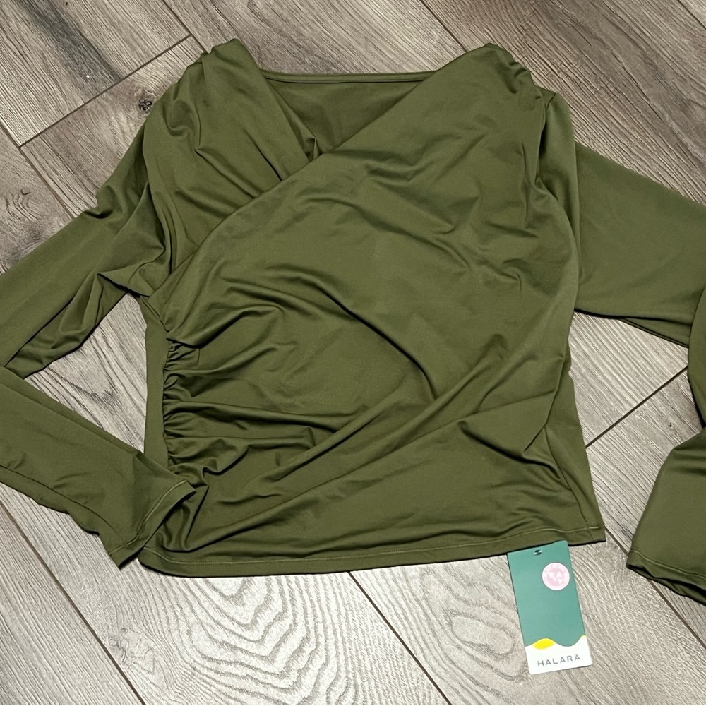 Halara Olive Green Women's Wrap-Style Long Sleeve Top